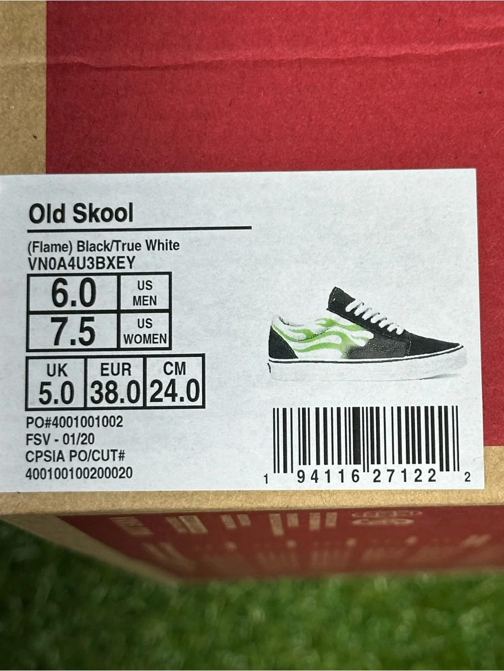 Vans Old Skool Flame, Black/ Neon Green Flame, Men’s 6, 11, 11.5 , VN0A4U3BXEY